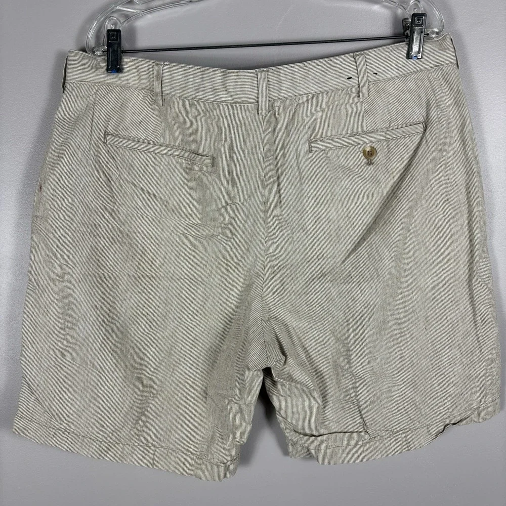 Banana Republic Men's 38‎ Beige Striped Linen Blend Slash Pocket Chino Shorts